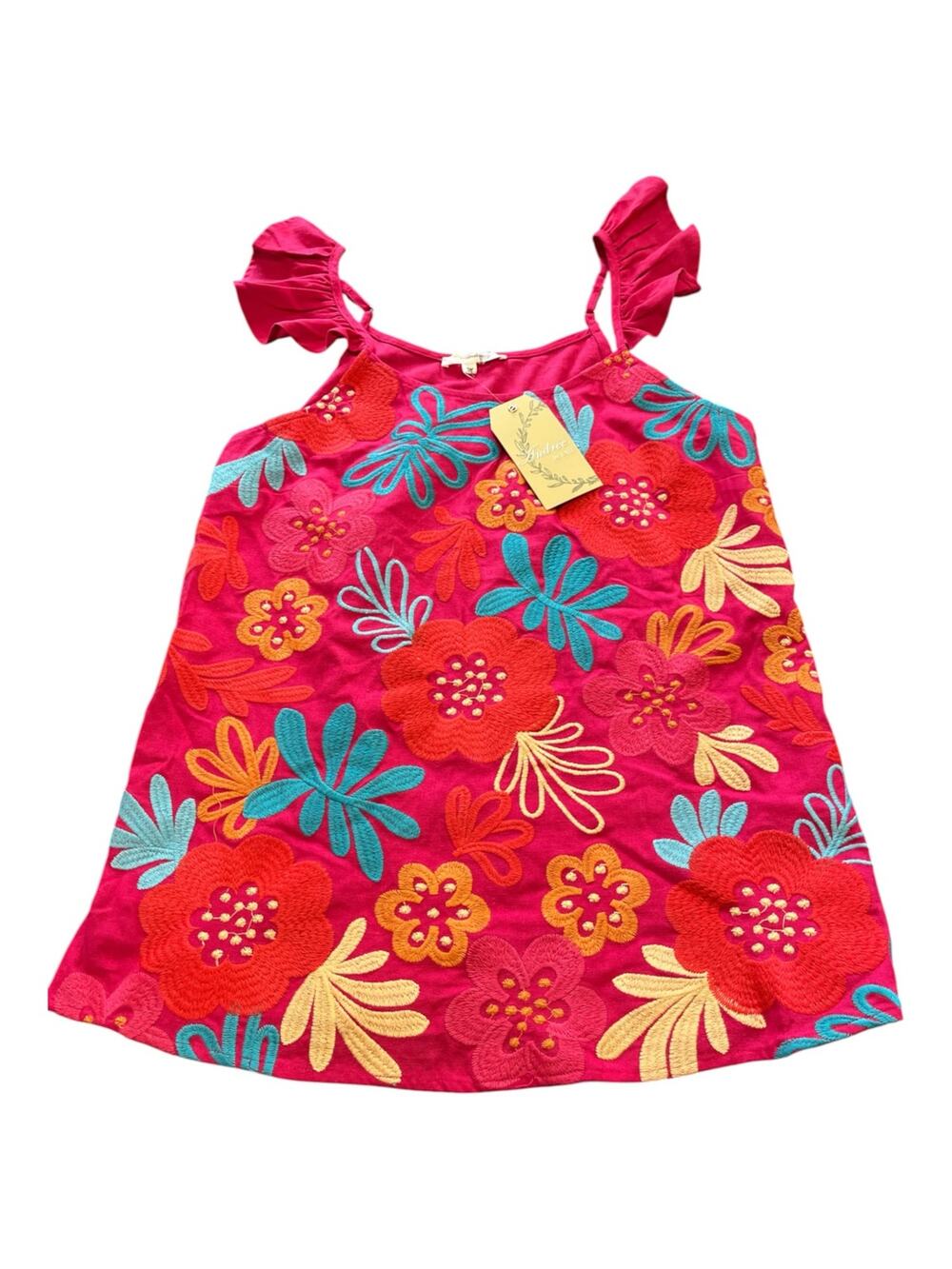 NWT Andrew by Unit top/Cami tunic-MED-Barbie Pink/Floral Embroidery-1147
